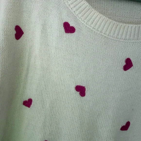Terra & Sky Cream Crewneck Sweater with Pink Heart Accents - Picture 2 of 4